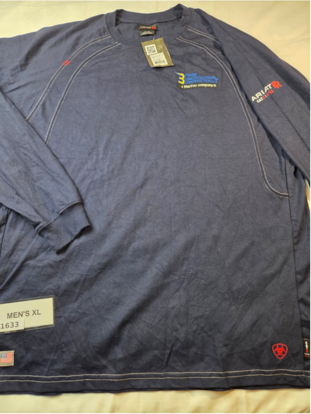 Ariat FR Work Crew Long Sleeve Shirt Men's XL Navy Phase 3 New NWT #1633